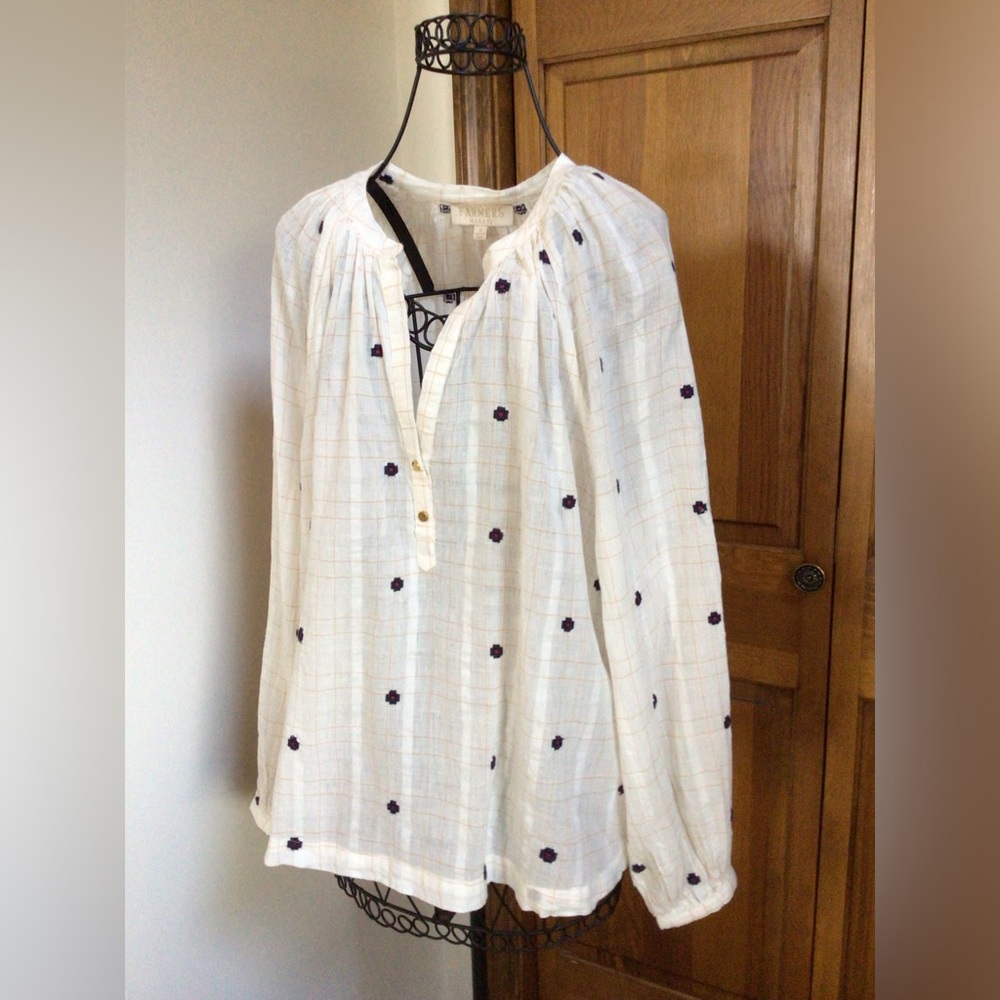 Women's Farmers Market Jacquard Peasant Blouse, Small, New - Picture 2 of 6